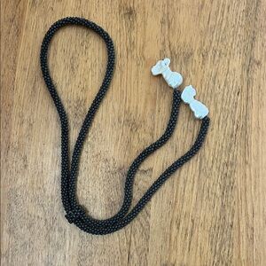 Beaded Black Lariat Necklace with Pearl Charms